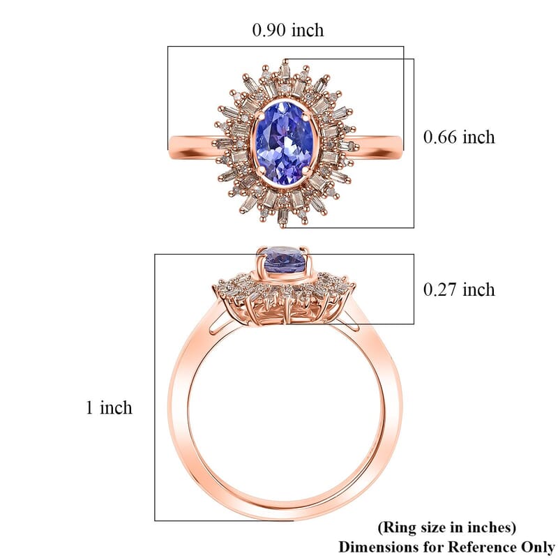 D'Joy Tanzanite, Natural Champagne and White Diamond 1.30 ctw Solar Elegance Ring in 18K Vermeil Rose Gold Over Sterling Silver (Size 10.0)