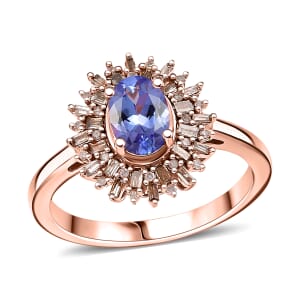 D'Joy Tanzanite, Natural Champagne and White Diamond 1.30 ctw Solar Elegance Ring in 18K Vermeil Rose Gold Over Sterling Silver (Size 7.0)