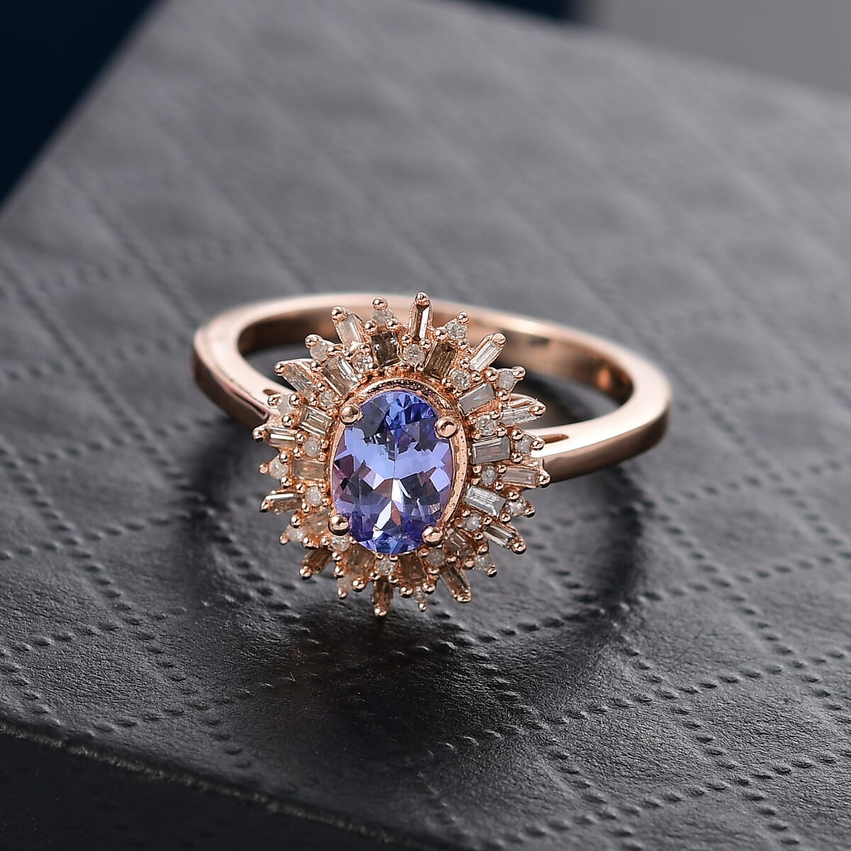 D'Joy Tanzanite, Natural Champagne and White Diamond 1.30 ctw Solar Elegance Ring in 18K Vermeil Rose Gold Over Sterling Silver (Size 7.0) image number 1