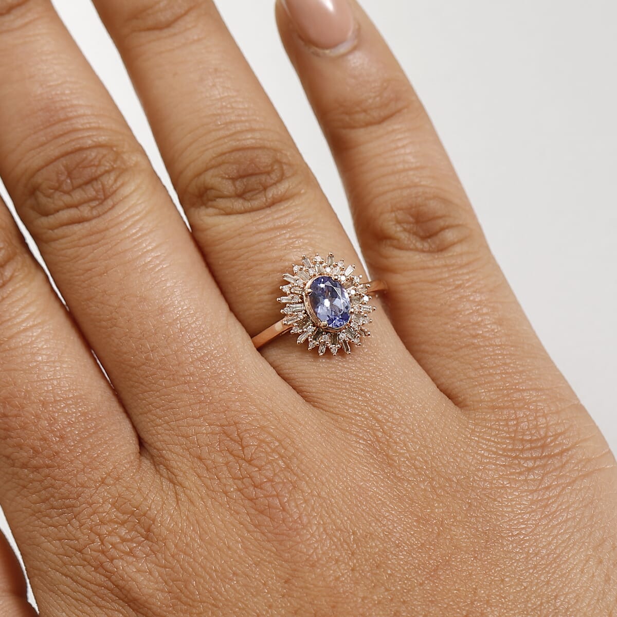 D'Joy Tanzanite, Natural Champagne and White Diamond 1.30 ctw Solar Elegance Ring in 18K Vermeil Rose Gold Over Sterling Silver (Size 7.0) image number 2