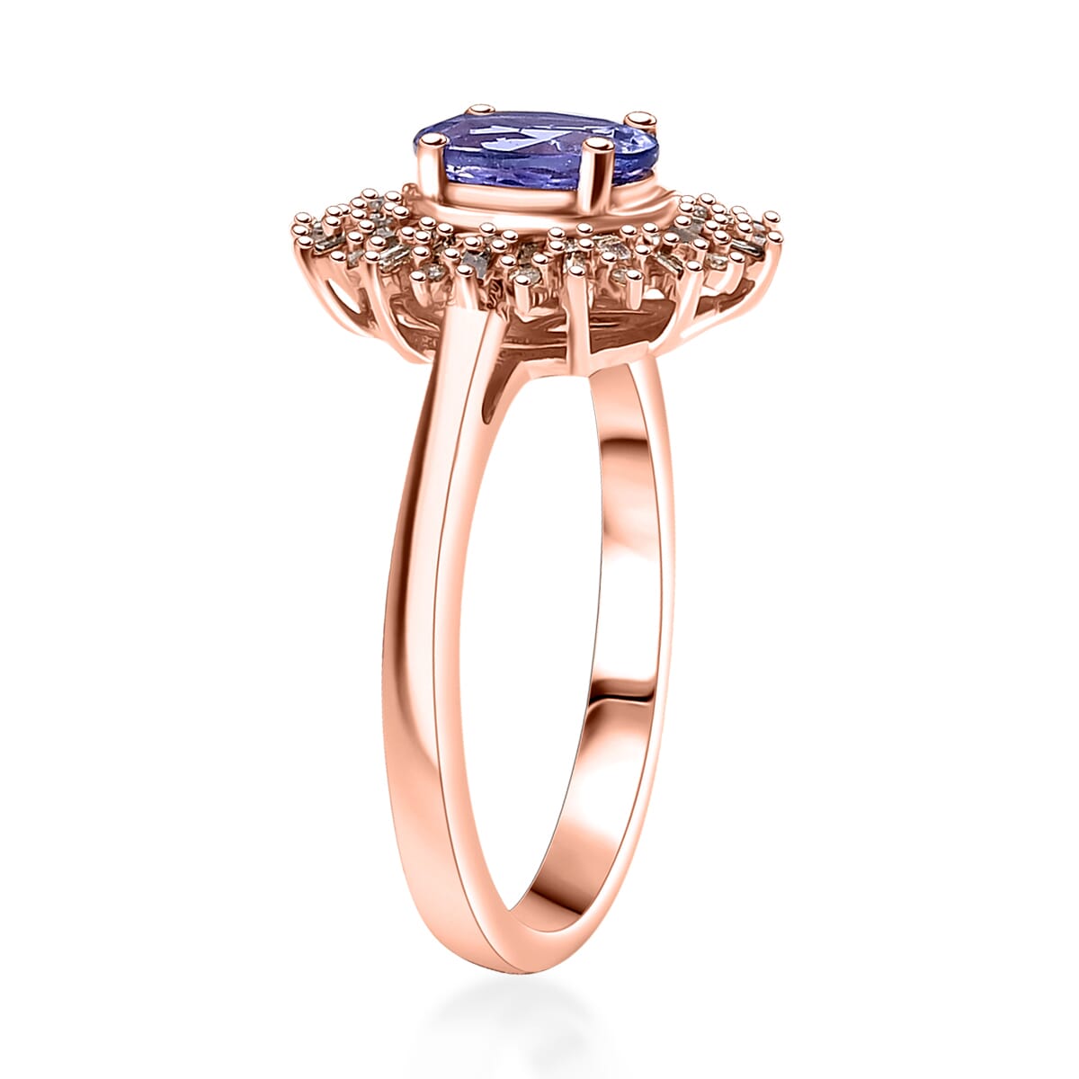 D'Joy Tanzanite, Natural Champagne and White Diamond 1.30 ctw Solar Elegance Ring in 18K Vermeil Rose Gold Over Sterling Silver (Size 7.0) image number 3
