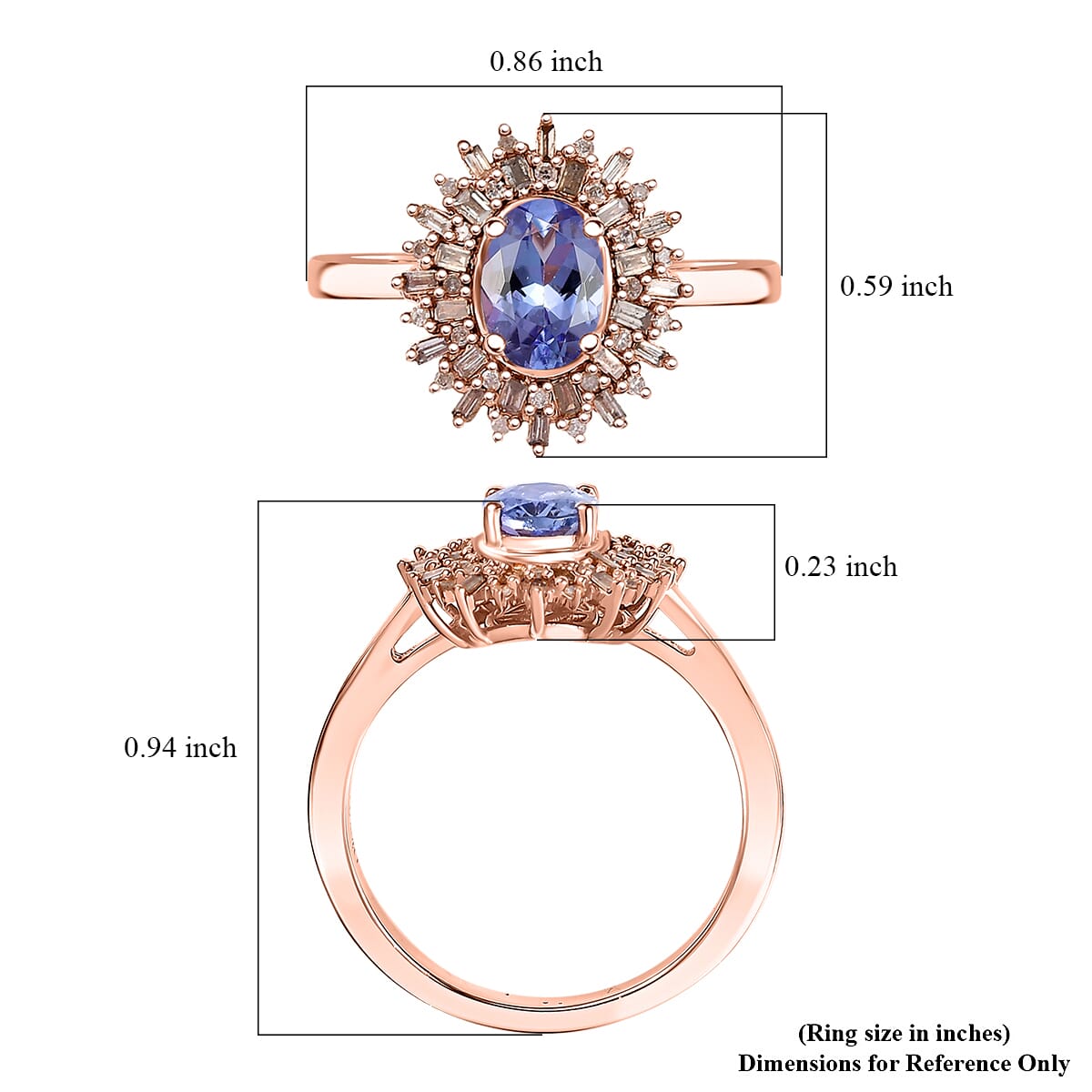 D'Joy Tanzanite, Natural Champagne and White Diamond 1.30 ctw Solar Elegance Ring in 18K Vermeil Rose Gold Over Sterling Silver (Size 7.0) image number 5