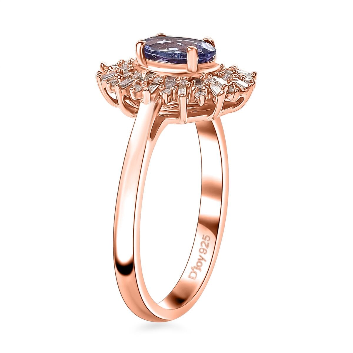 Tanzanite, Natural Champagne and White Diamond 1.30 ctw Solar Elegance Ring in 18K Vermeil Rose Gold Over Sterling Silver (Size 9.0) image number 3
