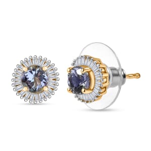 D'Joy Peacock Tanzanite and Diamond 1.30 ctw Sunburst Earrings in 18K Vermeil Yellow Gold Over Sterling Silver