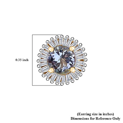 D'Joy Peacock Tanzanite and Diamond 1.30 ctw Sunburst Earrings in 18K Vermeil Yellow Gold Over Sterling Silver