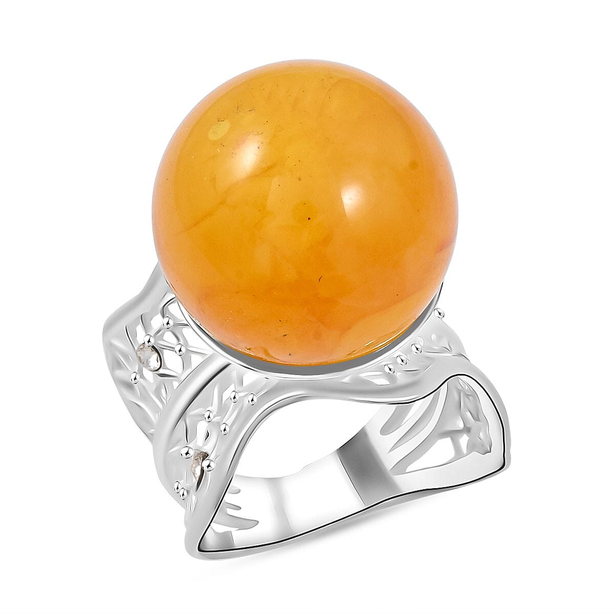 Butterscotch Amber Ring in Sterling Silver (Size 5.0)