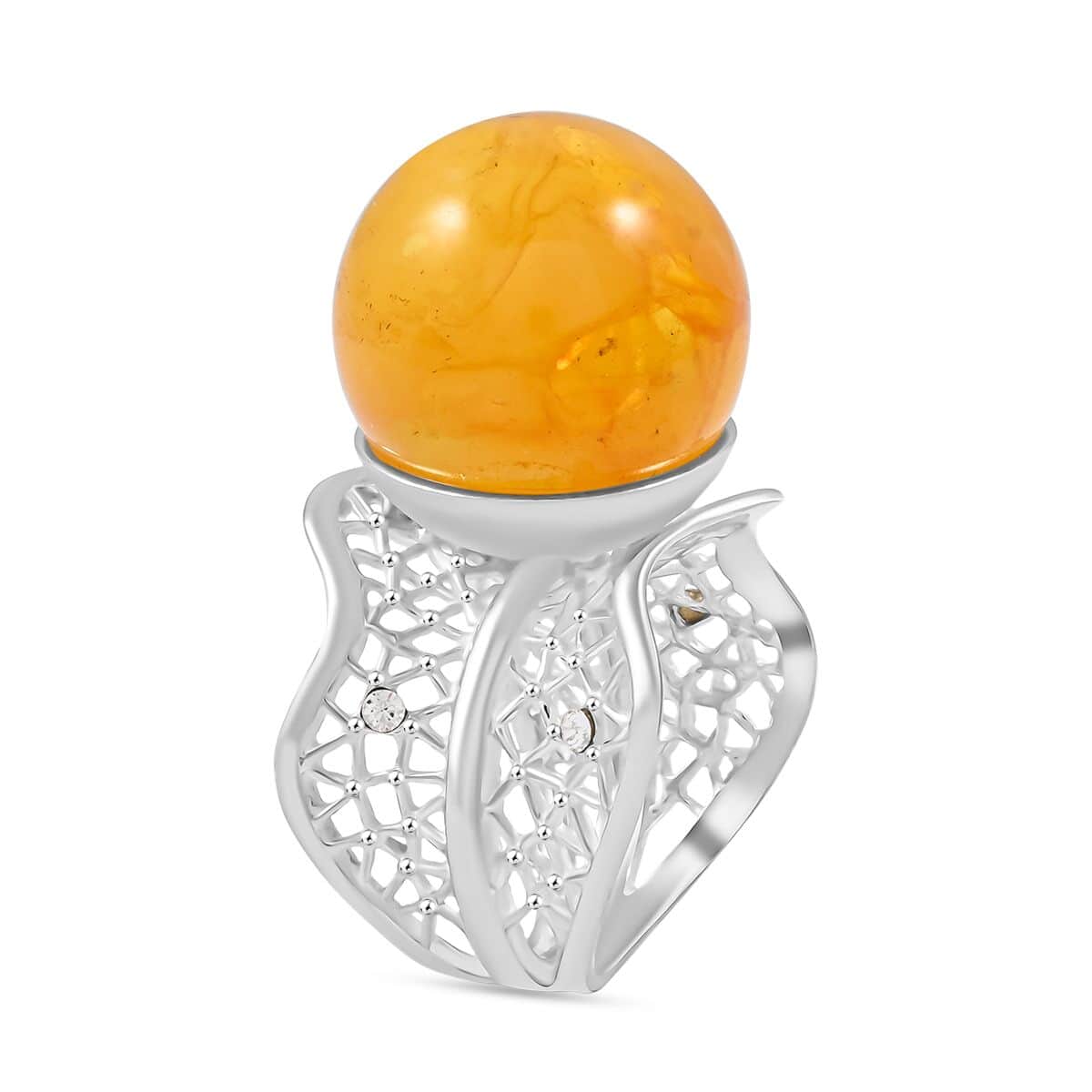 Butterscotch Amber Ring in Sterling Silver (Size 8.0) image number 3