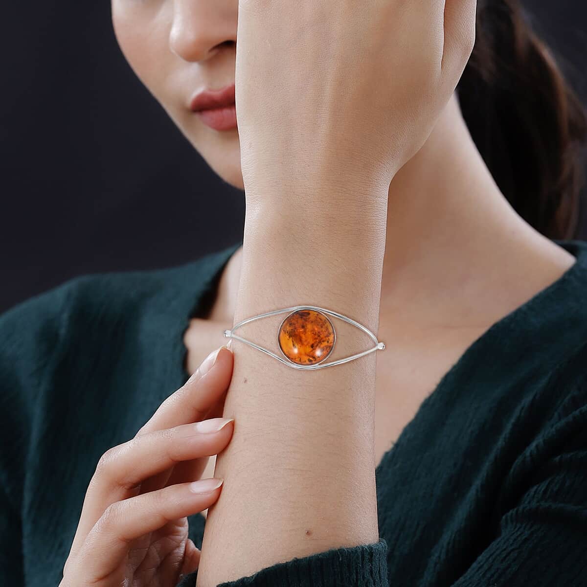 Baltic Amber Cuff Bracelet in Sterling Silver (Adjustable) image number 2