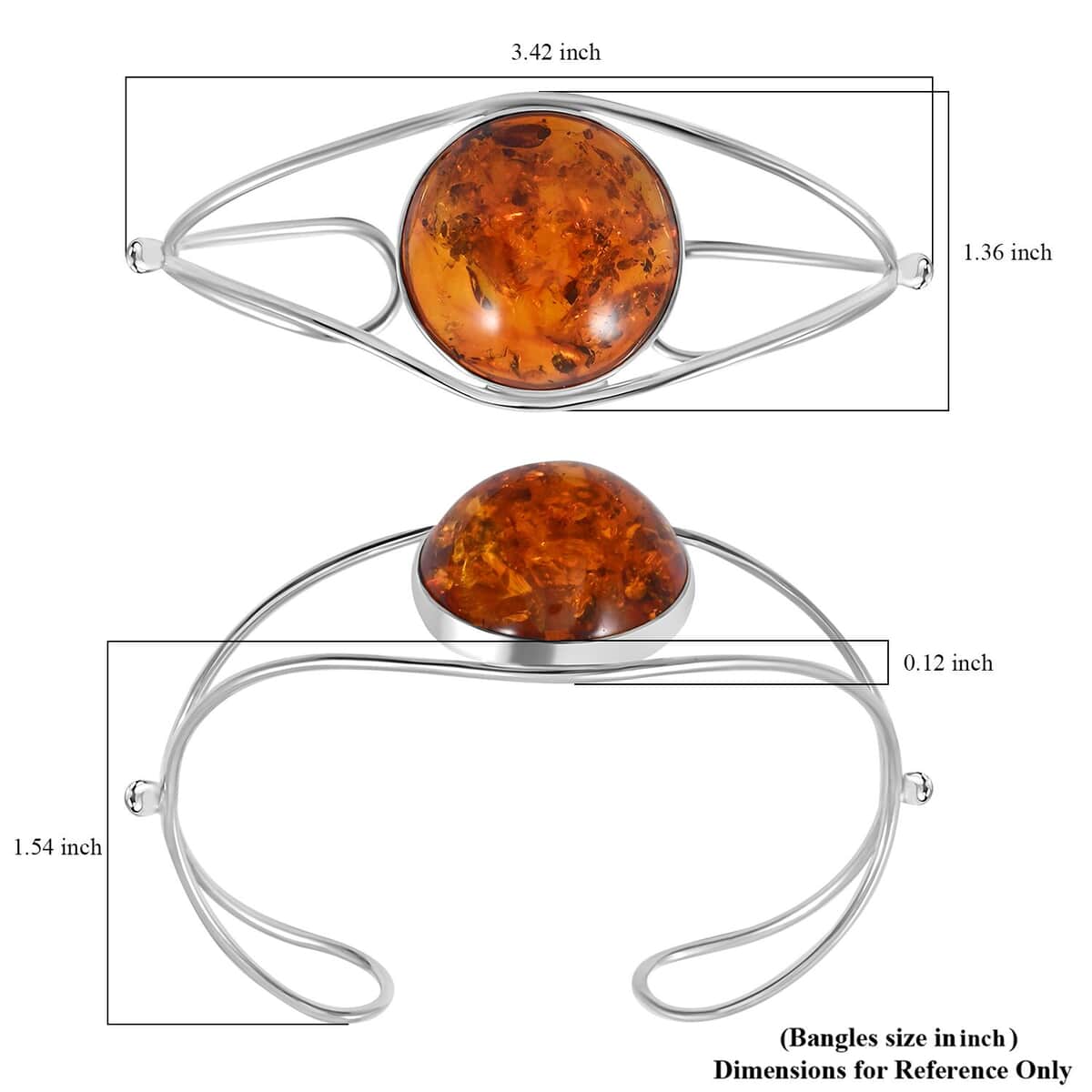 Baltic Amber Cuff Bracelet in Sterling Silver (Adjustable) image number 4