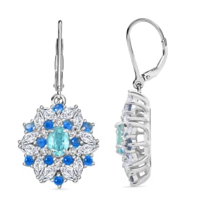 Cambodian Blue Zircon and Multi Gemstone 4.60 ctw Earrings in Rhodium Over Sterling Silver (Size 7.0)