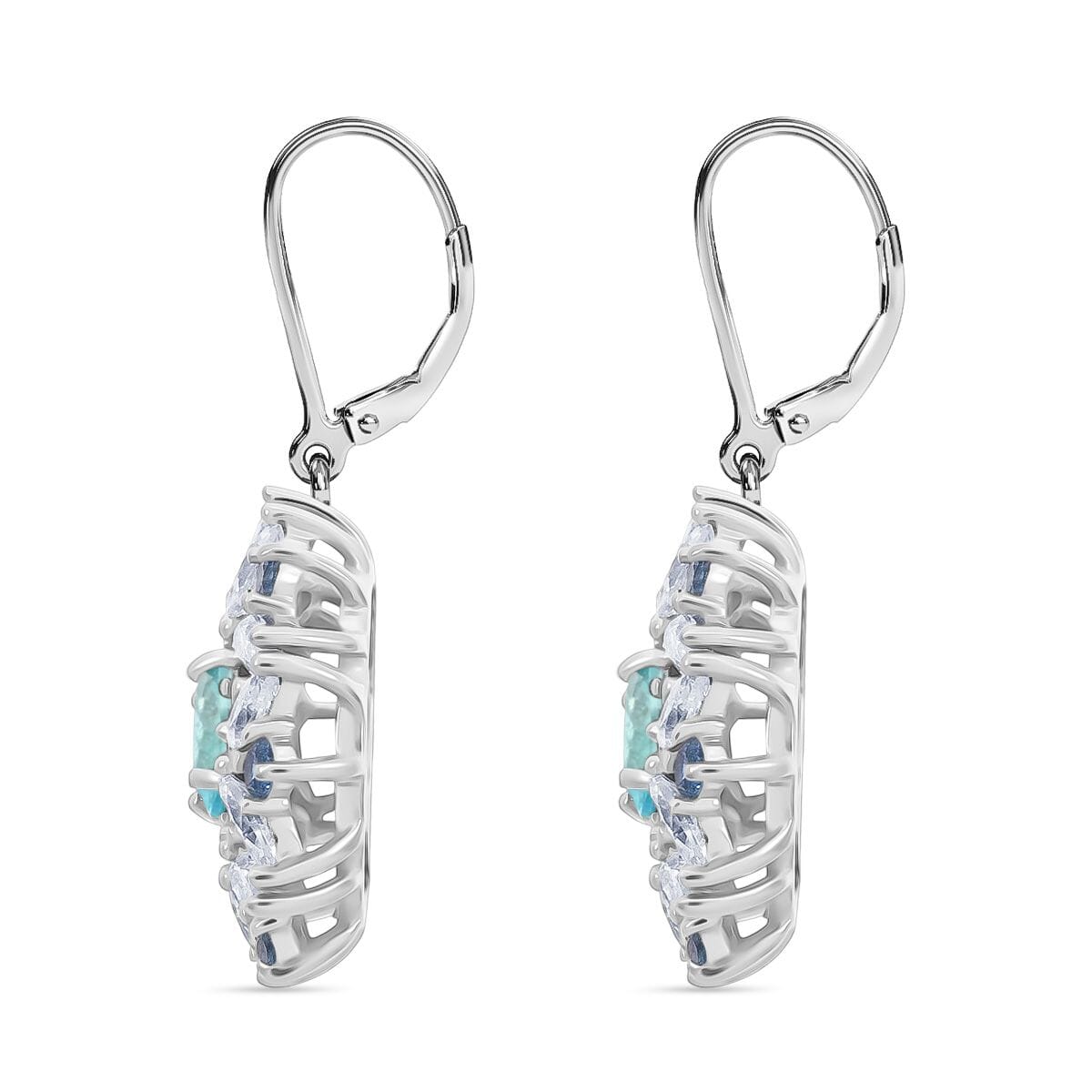 Cambodian Blue Zircon and Multi Gemstone 4.60 ctw Earrings in Rhodium Over Sterling Silver (Size 7.0) image number 3