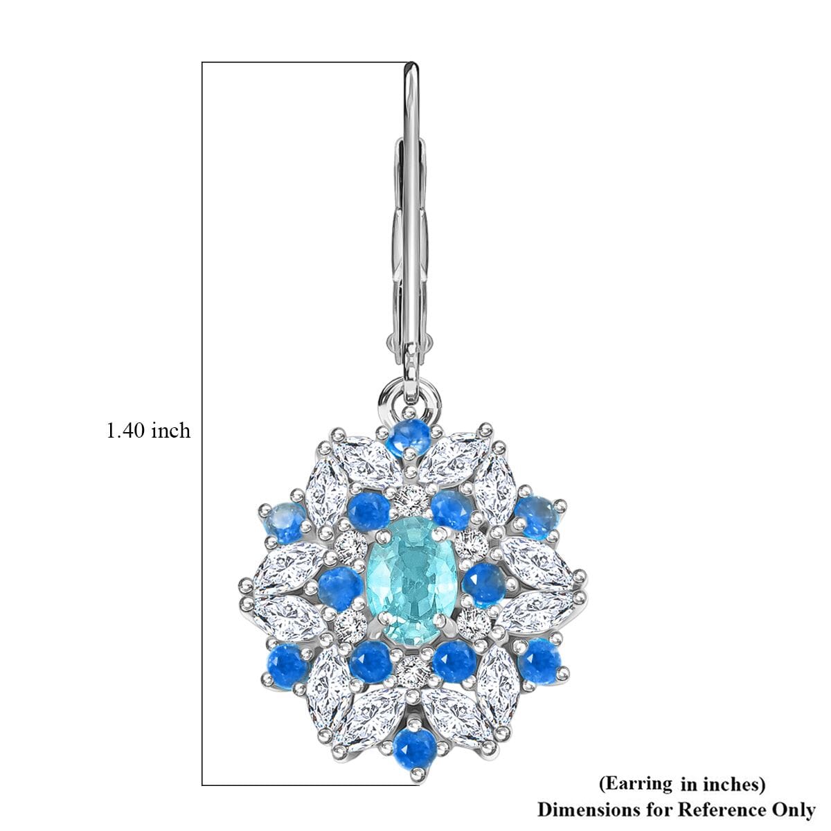 Cambodian Blue Zircon and Multi Gemstone 4.60 ctw Earrings in Rhodium Over Sterling Silver (Size 7.0) image number 4