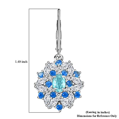 Cambodian Blue Zircon and Multi Gemstone 4.60 ctw Earrings in Rhodium Over Sterling Silver (Size 7.0)