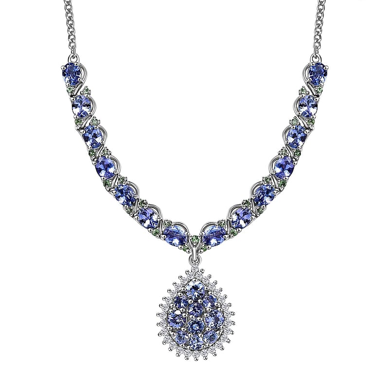 D'Joy Tanzanite and Multi Gemstone 7.50 ctw Petals Vine Necklace in Rhodium Over Sterling Silver 18-20 Inches