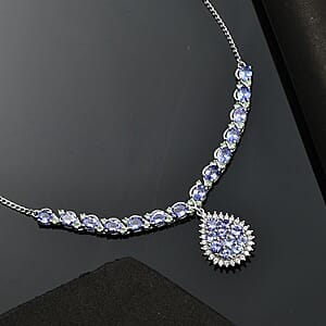 D'Joy Tanzanite and Multi Gemstone 7.50 ctw Petals Vine Necklace in Rhodium Over Sterling Silver 18-20 Inches