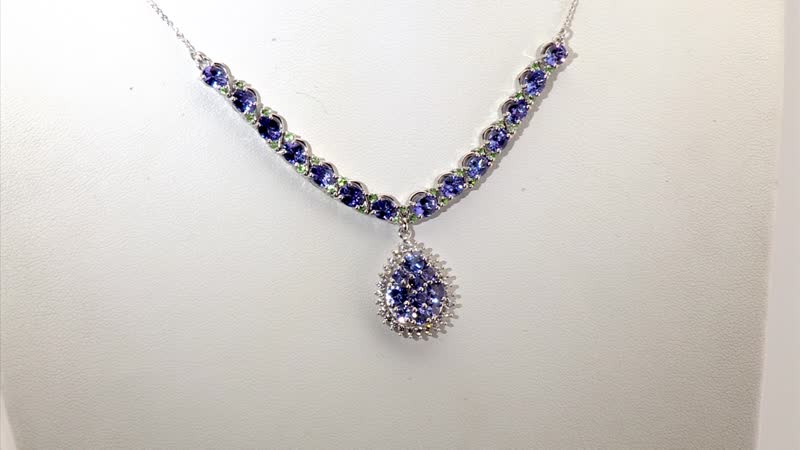 D'Joy Tanzanite and Multi Gemstone 7.50 ctw Petals Vine Necklace in Rhodium Over Sterling Silver 18-20 Inches