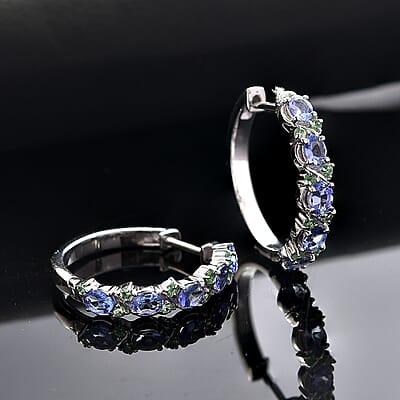 D'Joy Tanzanite and Tsavorite Garnet 2.60 ctw Petals Vine Earrings in Rhodium Over Sterling Silver
