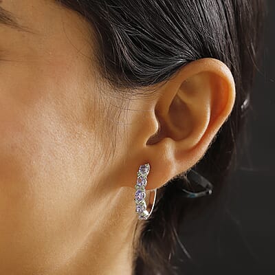 D'Joy Tanzanite and Tsavorite Garnet 2.60 ctw Petals Vine Earrings in Rhodium Over Sterling Silver