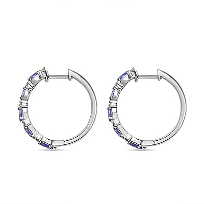 D'Joy Tanzanite and Tsavorite Garnet 2.60 ctw Petals Vine Earrings in Rhodium Over Sterling Silver