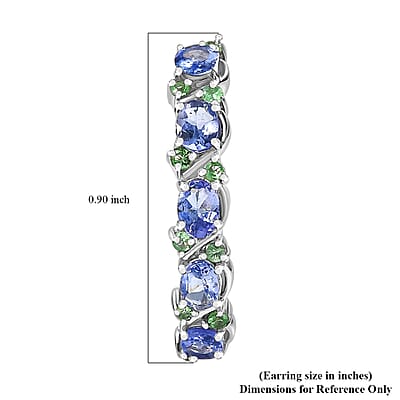 D'Joy Tanzanite and Tsavorite Garnet 2.60 ctw Petals Vine Earrings in Rhodium Over Sterling Silver