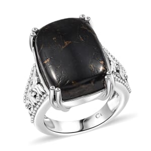 Matrix Silver Shungite 9.20 ctw Solitaire Ring in Platinum Over Copper with Magnet (Size 10.0)