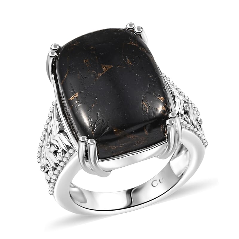Matrix Silver Shungite 9.20 ctw Solitaire Ring in Platinum Over Copper with Magnet (Size 10.0)