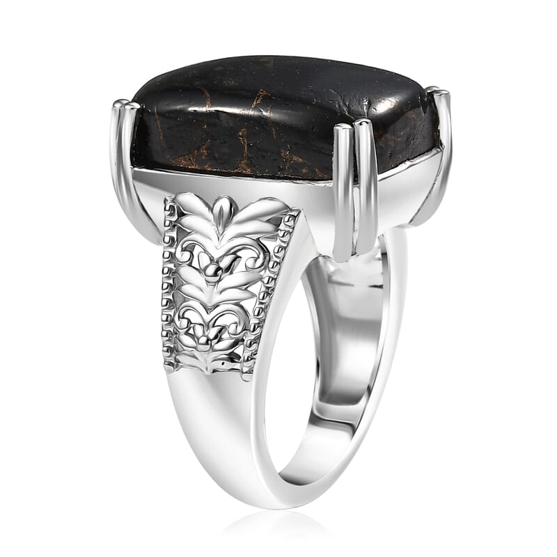 Matrix Silver Shungite 9.20 ctw Solitaire Ring in Platinum Over Copper with Magnet (Size 10.0)