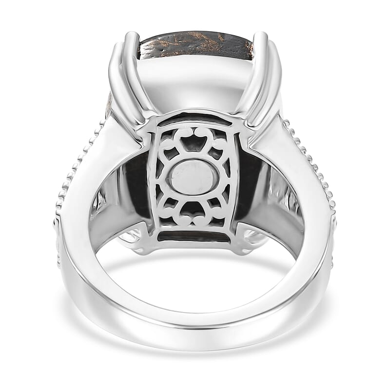 Matrix Silver Shungite 9.20 ctw Solitaire Ring in Platinum Over Copper with Magnet (Size 10.0)