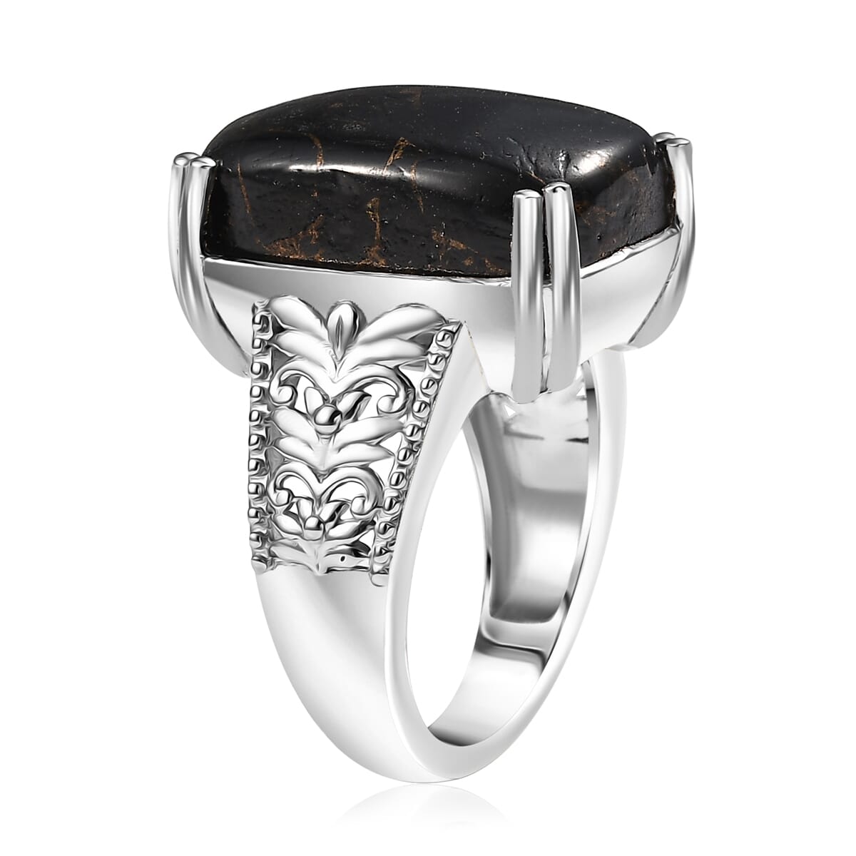 Matrix Silver Shungite 9.20 ctw Solitaire Ring in Platinum Over Copper with Magnet (Size 11.0) image number 3