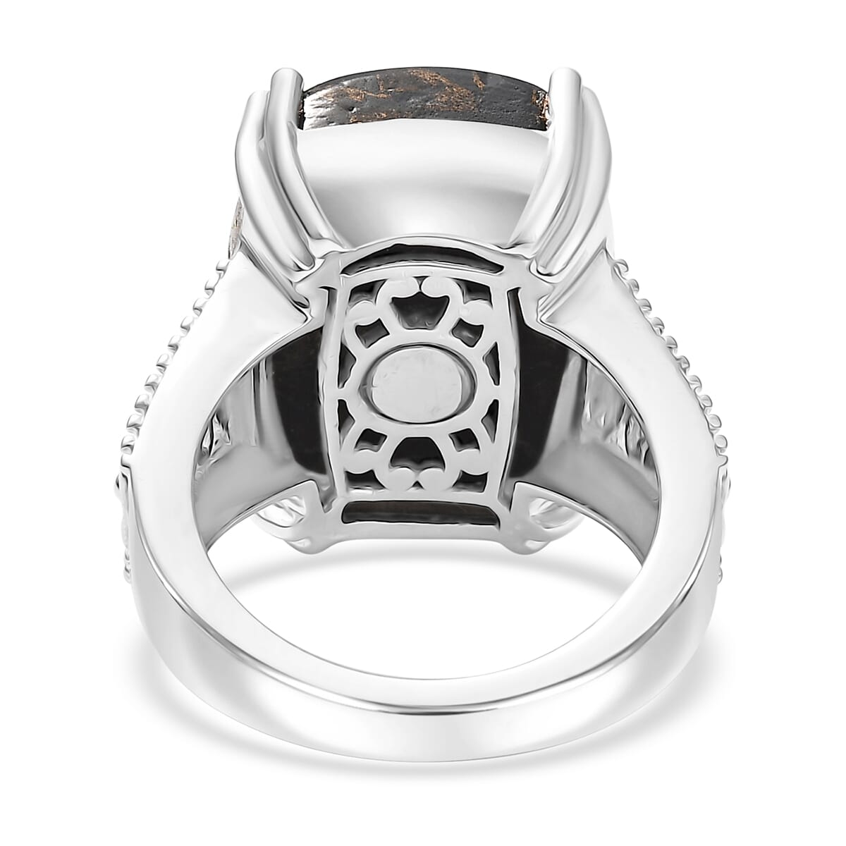 Matrix Silver Shungite 9.20 ctw Solitaire Ring in Platinum Over Copper with Magnet (Size 11.0) image number 4