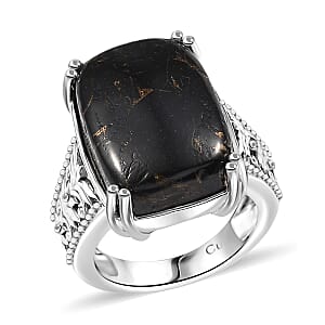 Matrix Silver Shungite 9.20 ctw Solitaire Ring in Platinum Over Copper with Magnet (Size 5.0)