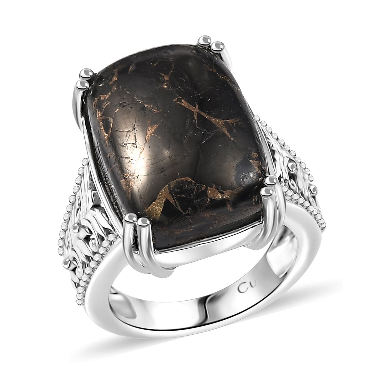 Matrix Silver Shungite Solitaire Ring in Platinum Over Copper with Magnet (Size 9.0) 9.20 ctw image number 0