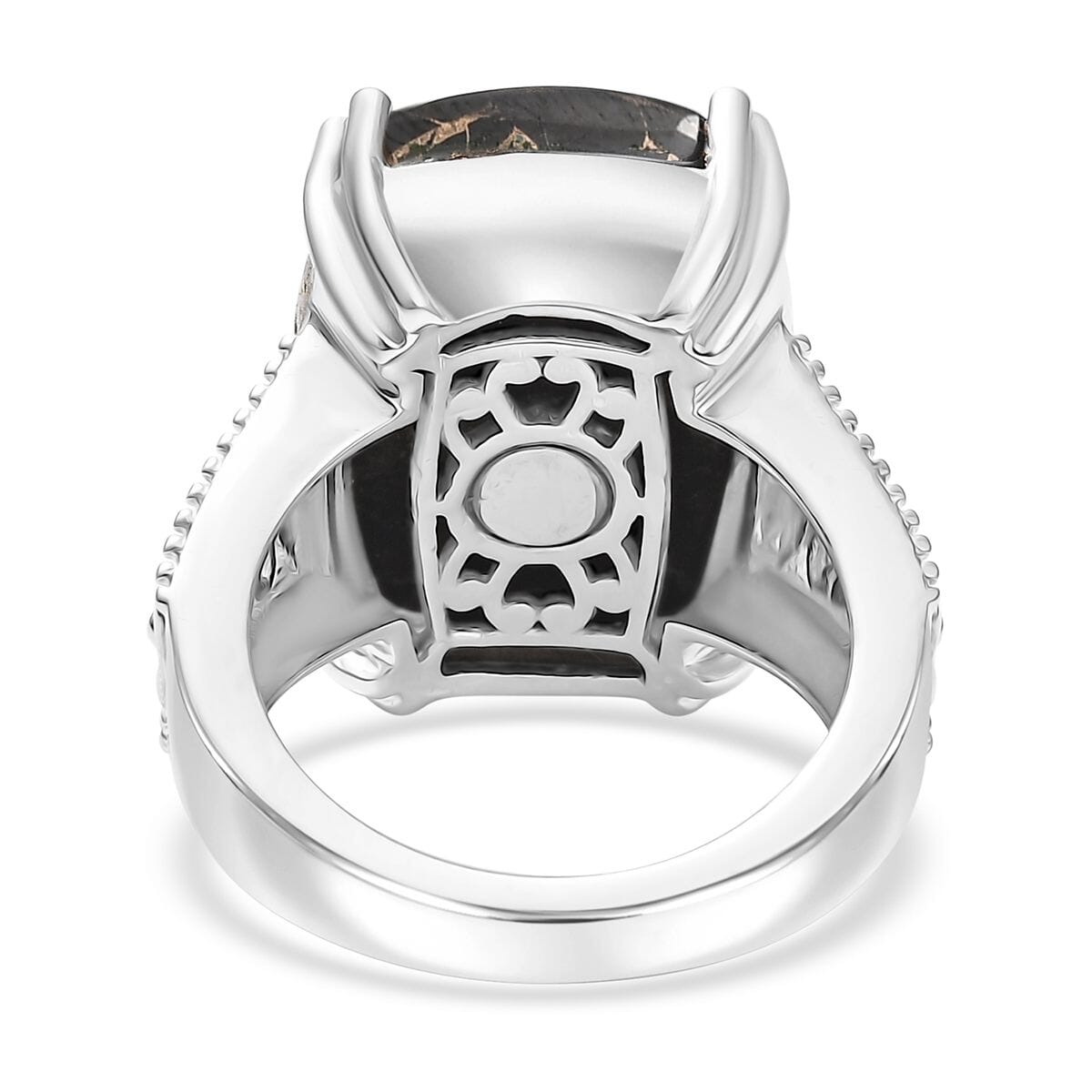 Matrix Silver Shungite Solitaire Ring in Platinum Over Copper with Magnet (Size 9.0) 9.20 ctw image number 4