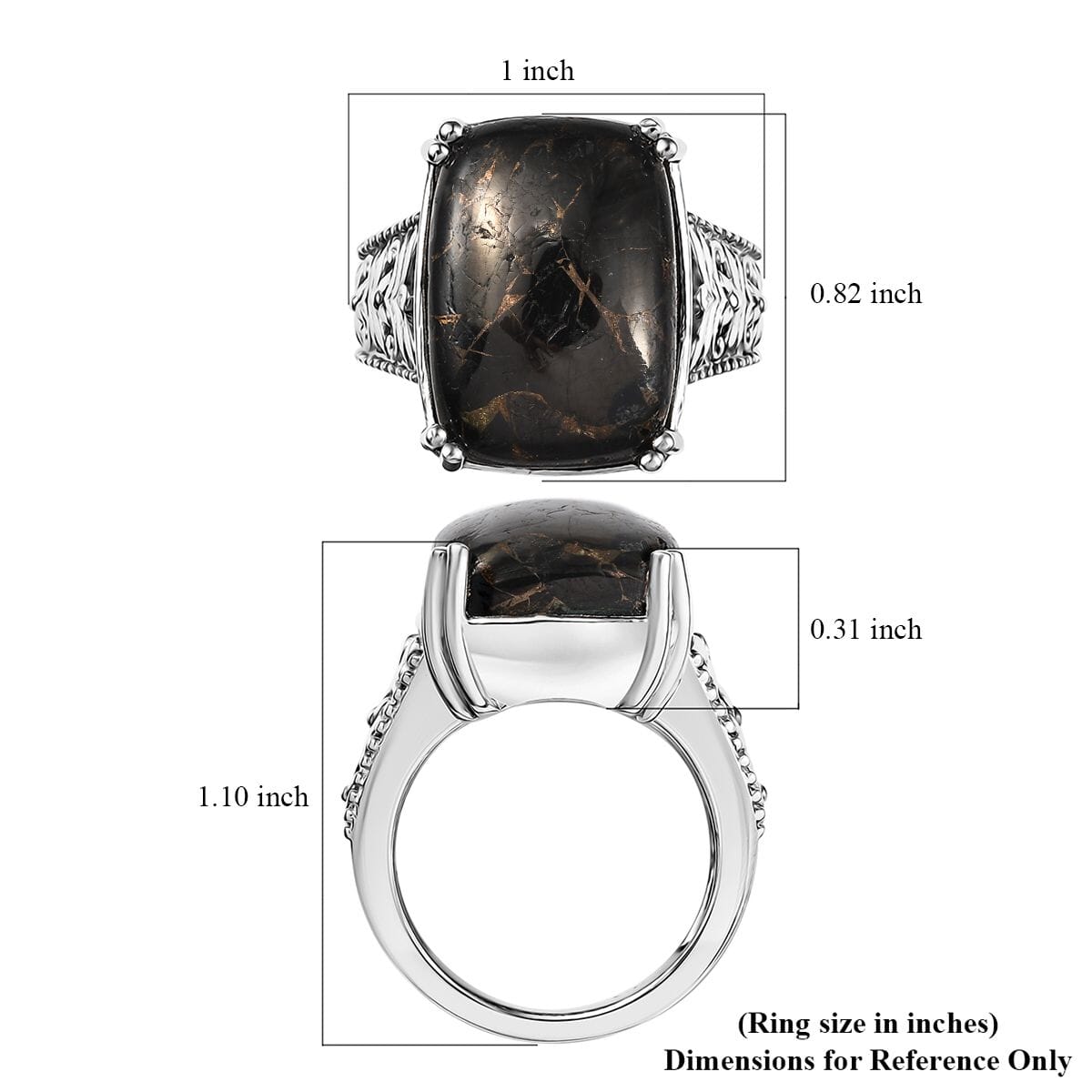 Matrix Silver Shungite Solitaire Ring in Platinum Over Copper with Magnet (Size 9.0) 9.20 ctw image number 5