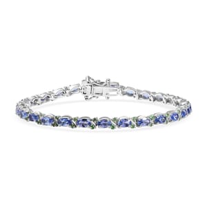 D'Joy Tanzanite and Tsavorite Garnet 8.60 ctw Petals Vine Bracelet in Rhodium Over Sterling Silver (7.25 In)
