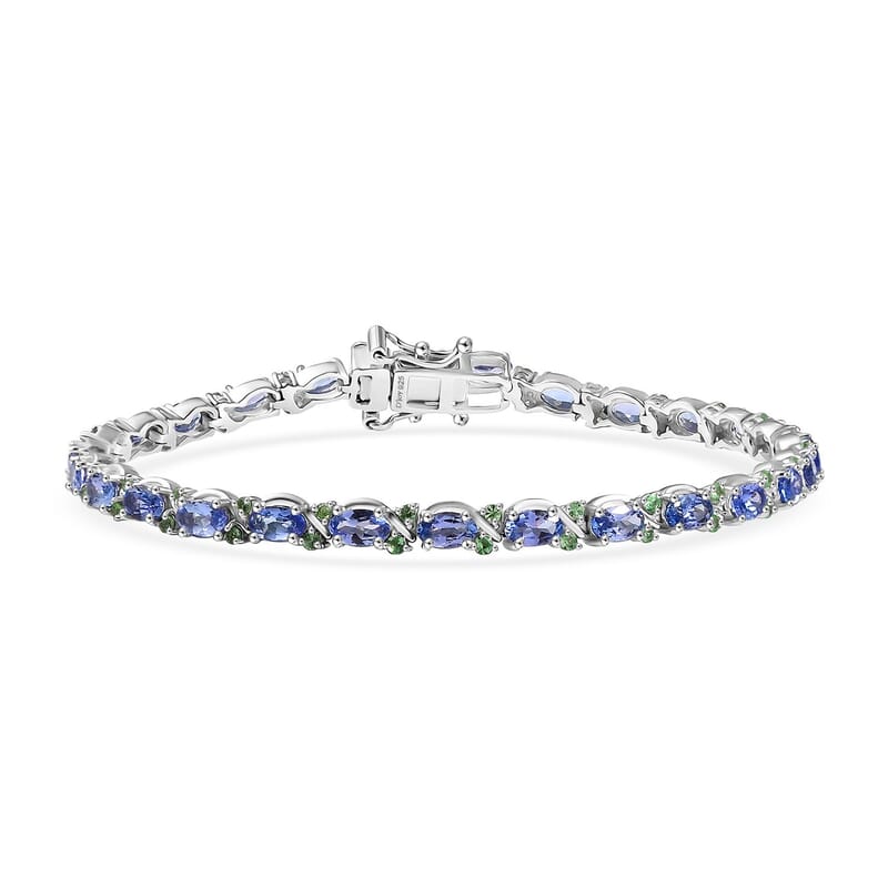 D'Joy Tanzanite and Tsavorite Garnet 8.60 ctw Petals Vine Bracelet in Rhodium Over Sterling Silver (7.25 In)
