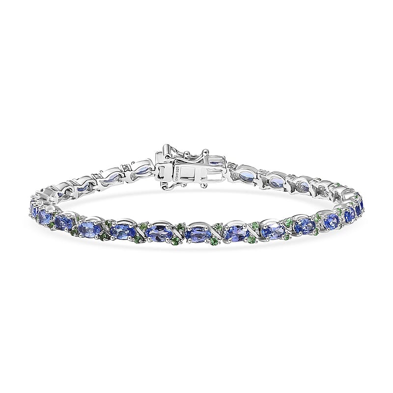 D'Joy Tanzanite and Tsavorite Garnet 8.60 ctw Petals Vine Bracelet in Rhodium Over Sterling Silver (7.25 In)