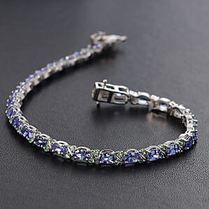 D'Joy Tanzanite and Tsavorite Garnet 8.60 ctw Petals Vine Bracelet in Rhodium Over Sterling Silver (7.25 In)