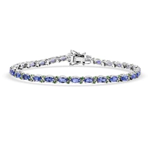 D'Joy Tanzanite, Tsavorite Garnet 9.25 ctw Petals Vine Bracelet in Rhodium Over Sterling Silver (8.00 In)