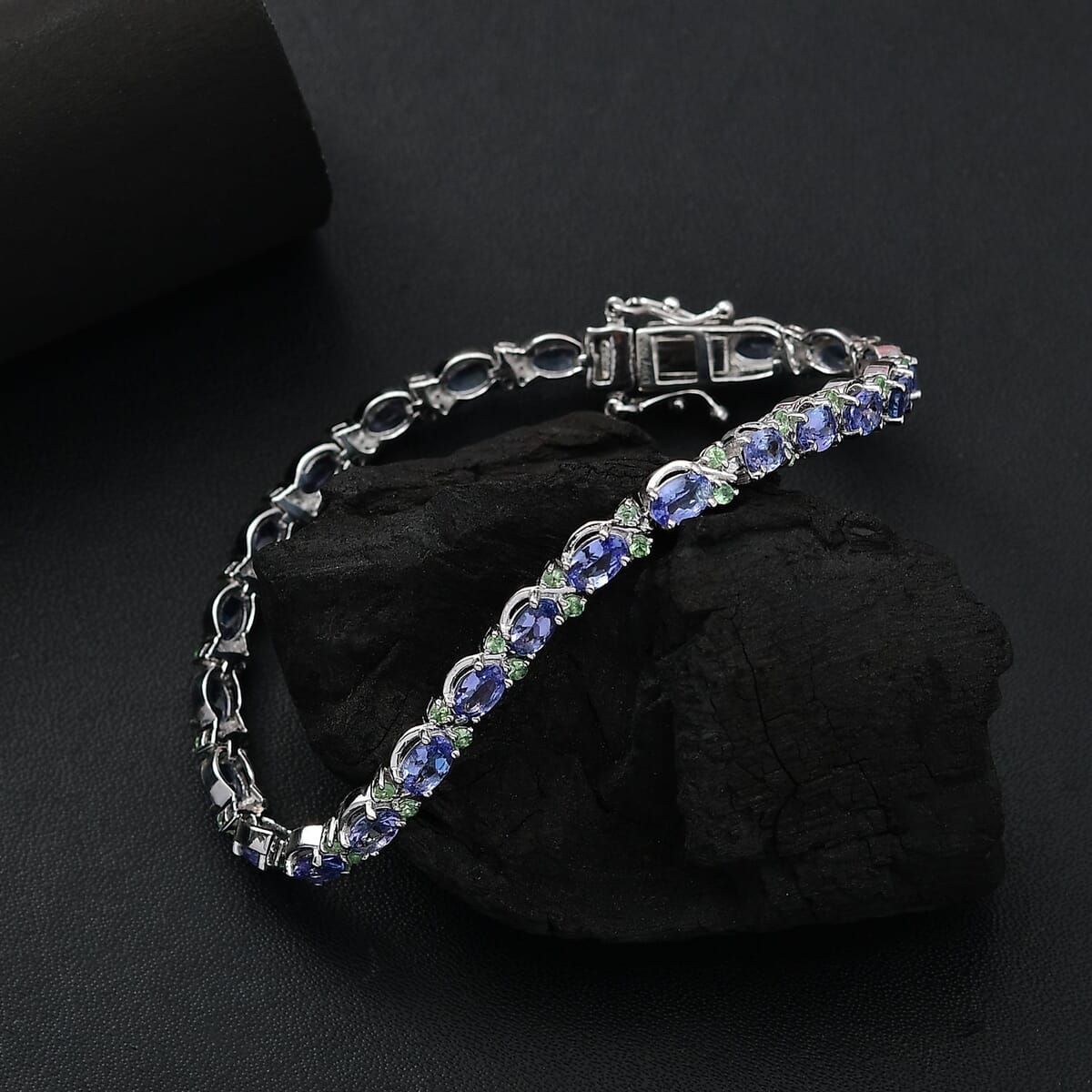 D'Joy Tanzanite, Tsavorite Garnet 9.25 ctw Petals Vine Bracelet in Rhodium Over Sterling Silver (8.00 In) image number 1