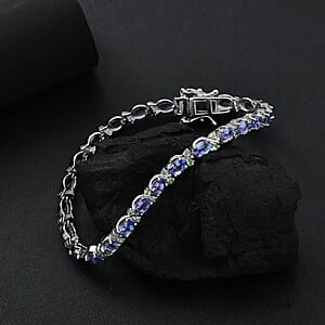D'Joy Tanzanite, Tsavorite Garnet 9.25 ctw Petals Vine Bracelet in Rhodium Over Sterling Silver (8.00 In)