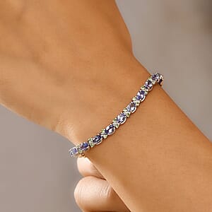 D'Joy Tanzanite, Tsavorite Garnet 9.25 ctw Petals Vine Bracelet in Rhodium Over Sterling Silver (8.00 In)