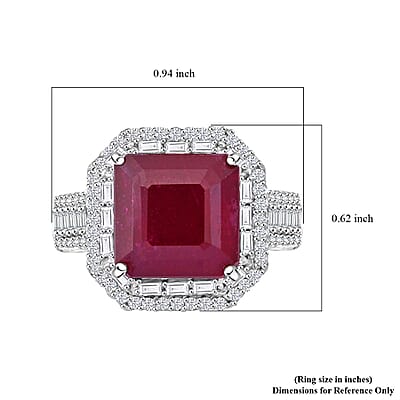 Premim Niassa Ruby (FF) and Moissanite 9.10 ctw Halo of Majesty Ring in Rhodium Over Sterling Silver (Size 10.0)