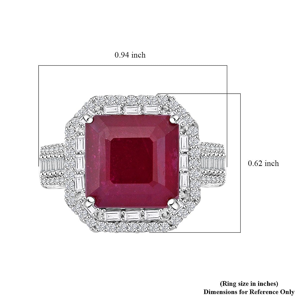 Premim Niassa Ruby (FF) and Moissanite 9.10 ctw Halo of Majesty Ring in Rhodium Over Sterling Silver (Size 6.0) image number 5