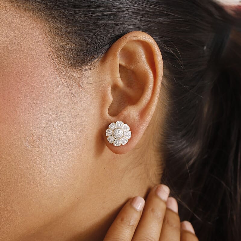Karis Diamond Accent Floral Earrings in 18K YG Plated