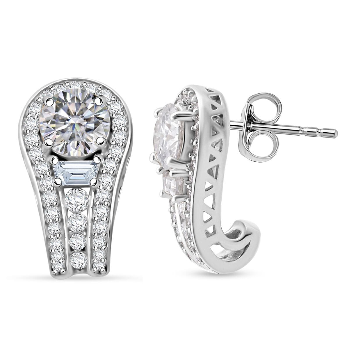 D'Joy Heart and Arrow Cut Moissanite 2.40 ctw Earrings in Rhodium Over Sterling Silver image number 0