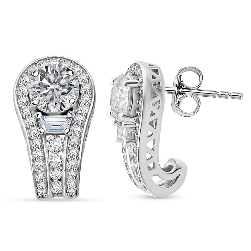 D'Joy Heart and Arrow Cut Moissanite 2.40 ctw Bridge Earrings in Rhodium Over Sterling Silver