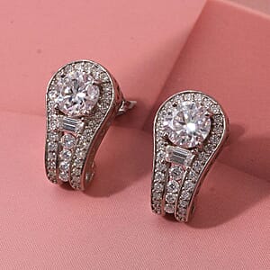 D'Joy Heart and Arrow Cut Moissanite 2.40 ctw Bridge Earrings in Rhodium Over Sterling Silver