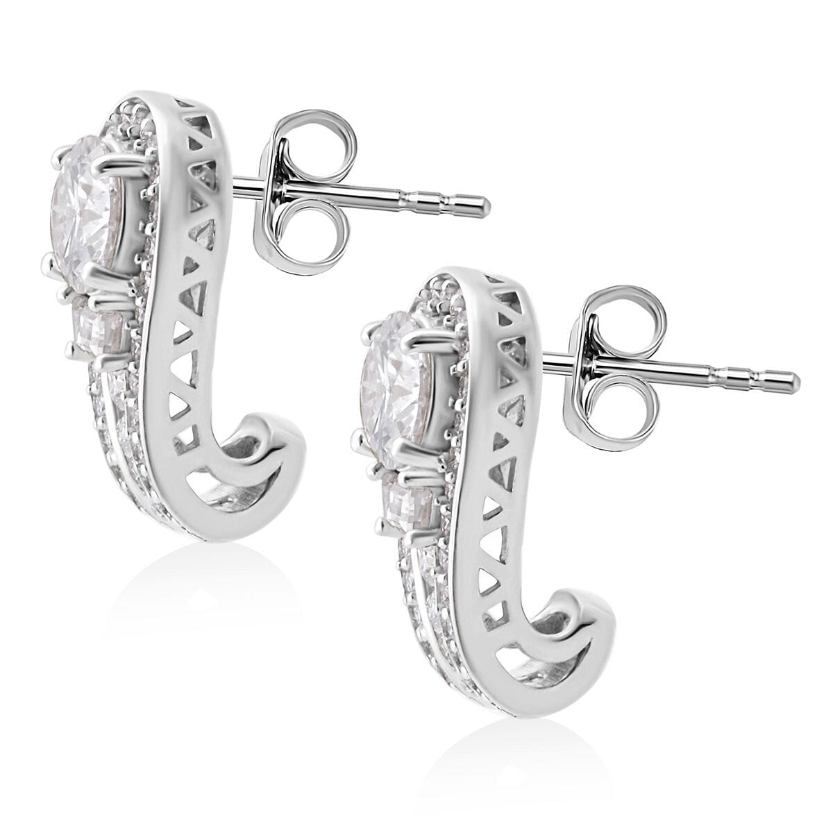 D'Joy Heart and Arrow Cut Moissanite 2.40 ctw Earrings in Rhodium Over Sterling Silver image number 3