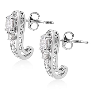 D'Joy Heart and Arrow Cut Moissanite 2.40 ctw Bridge Earrings in Rhodium Over Sterling Silver